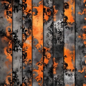 Grunge Halloween Damask Wallpaper Backgrounds, Digital Background Papers for Scrapbooking, Mixed media, Junk journals, crafts