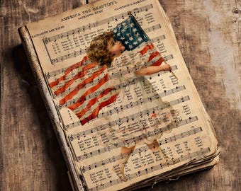 July 4th Patriotic Sheet Music Pages, Vintage Crafts Ephemera (Digital Download)