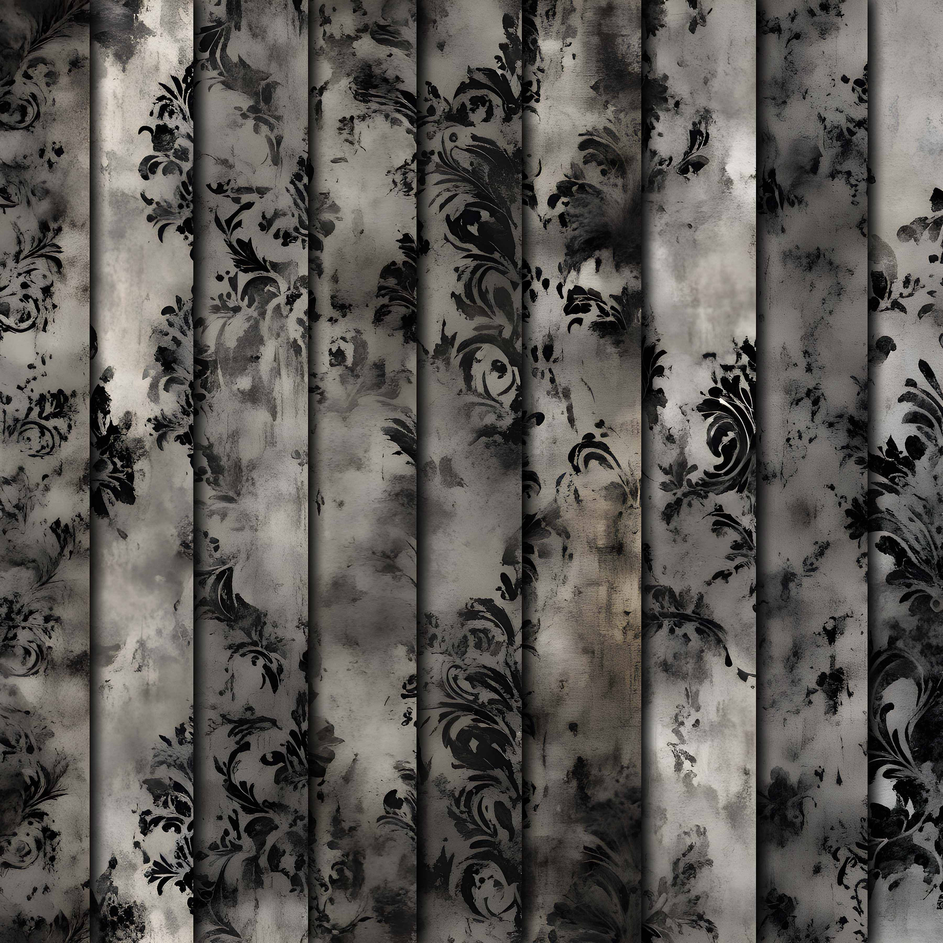 Grunge Gothic Damask Wallpaper Backgrounds, Digital Background Papers for Scrapbooking, Mixed media, Junk journals, crafts