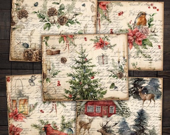 Christmas Printable Background Ephemera Pages for Junk Journals, Vintage Scrapbooks, Paper Crafts