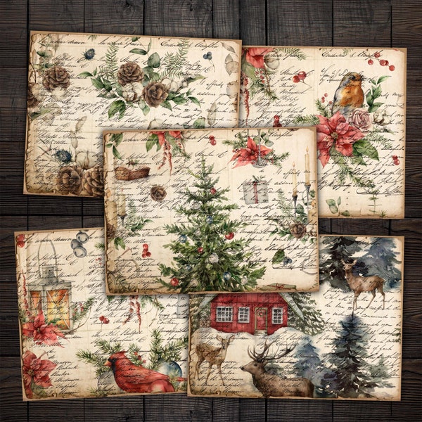 Christmas Printable Background Ephemera Pages for Junk Journals, Vintage Scrapbooks, Paper Crafts