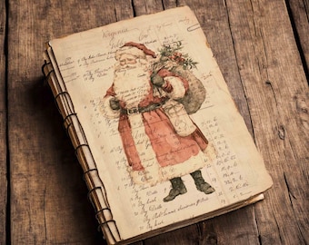 Santa Claus Antique Ledgers Pages for Christmas Junk Journals and Mixed Media crafts (Digital download)