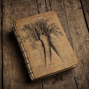 Karotten Antique Ledger Ephemera Druckbare Osterseiten für Junk Journals, Mixed Media Collage, Papierhandwerk, Digital Kit Download