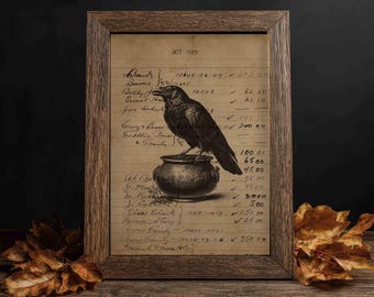 Halloween Raaf Oktober Ledger Vintage Kraai Ephemera Herfstdecoratie (Digitale download)