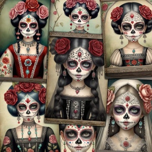 Gothic Sugar Skull Puppen, 6x4 Seiten für Junk Journals, Mixed Media Collage, Papierhandwerk, Dia De Muertos, Day of the Dead