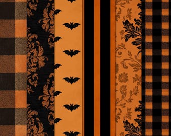 Papeles imprimibles de Halloween, paquete de papeles naranjas y negros para manualidades (descarga digital)
