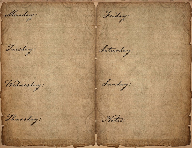 Days of the Week Printable Pages Digital for Junk Journals - Etsy