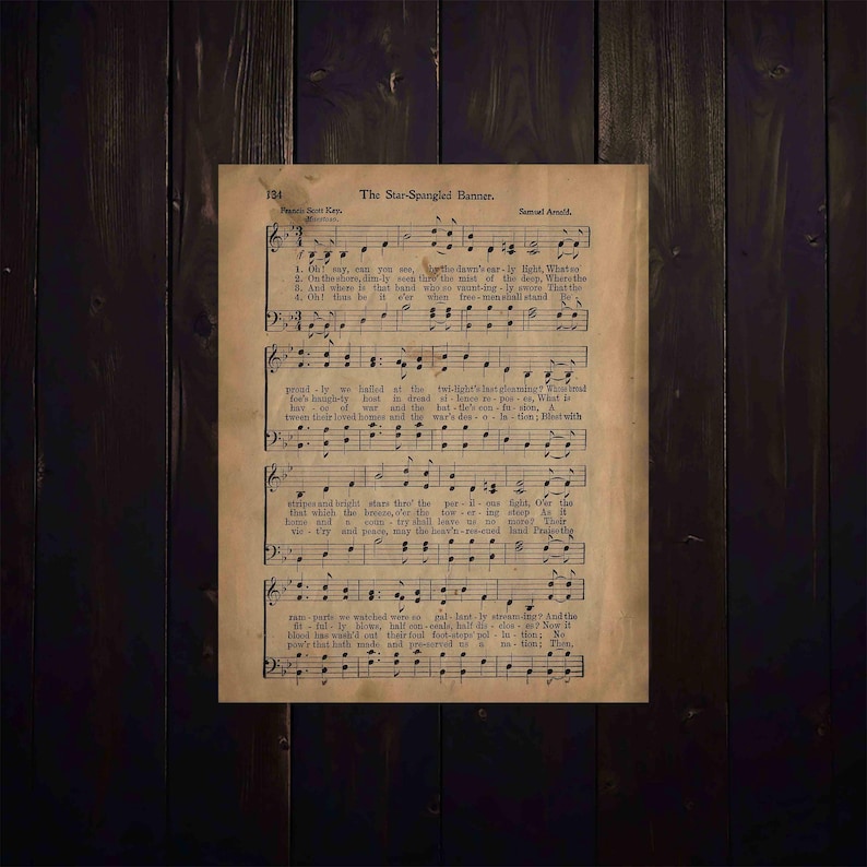 Star Spangled Banner, Antik Noter Konsttryck, 4 juli, Digital nedladdning bild 2