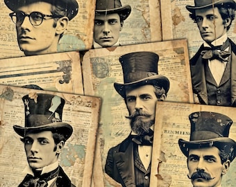 Grunge Gentlemen Junk Journal Pages: Vintage Collage Sheets (Digital Download JPG)
