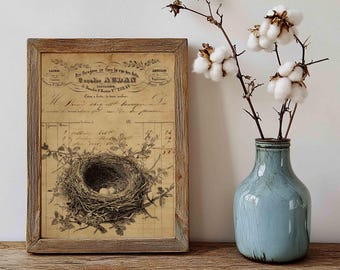 Antique Birds Nest Easter Print: Vintage French Ephemera Wall Art (Digital Download)
