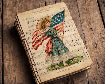 July 4th Patriotic Sheet Music Pages, Vintage Crafts Ephemera (Digital Download)