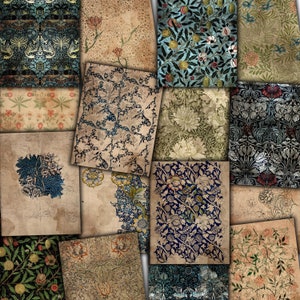 Pacote de papéis com padrões ornamentados, kit de coisas efêmeras para impressão para diários indesejados, folha de colagem, cartões feitos à mão, artesanato em papel, download digital