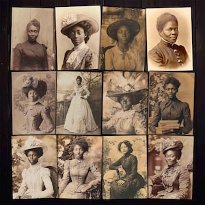 Antieke Afro-Amerikaanse dames afdrukbare ATC-fotobeelden voor ongewenste tijdschriften, Mixed media collage, Papierkunst, Digitale kit downloaden