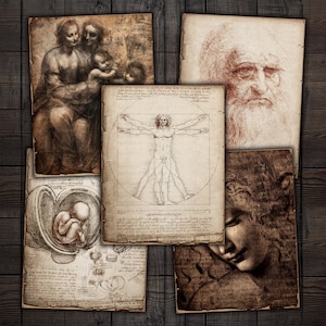 Antique Leonardo da Vinci Art Papers: Junk Journal Ephemera (Digital Download)