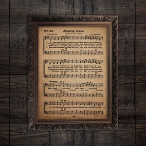 Amazing Grace Digital Art Print, Grunge Vintage Christian Hymn Decor, Printable Wall Art, Instant Download