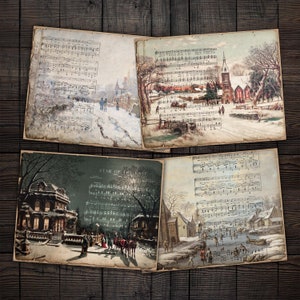 Pagine stampabili di Natale invernale per diari spazzatura, album di ritagli vintage, lavoretti con la carta