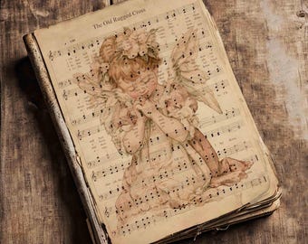 Partituras de Evangelio de Ángeles, páginas de himnos cristianos antiguos para diarios creativos, manualidades vintage, descarga digital.