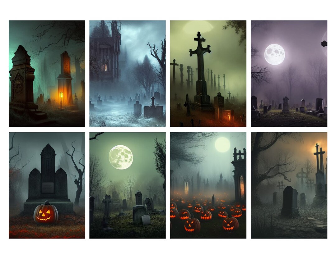 Spooky Graveyards Digital ATC Background Cards for Mixed Media Collage ...