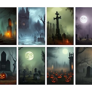 Spooky Graveyard ATC Cards: Halloween Collage, Junk Journal (Printable Download)