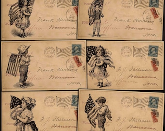 July 4th Postcards, Printable Ephemera for Vintage Crafts, Junk journals (Digital Download)