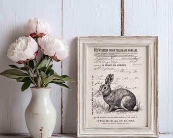 Vintage Rabbit Telegraph Ephemera Print: Farmhouse Easter Decor, (Digital Download)