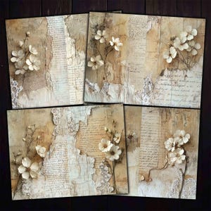 Pagine doppie stampabili di fiori secchi effimeri per diari spazzatura, collage di tecniche miste, diario d'arte, album di ritagli, kit digitale scaricabile