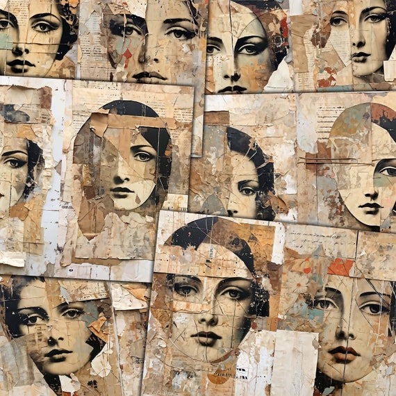 Abstract Faces Printable: Mixed Media Collage for Junk Journals (Digital Download)