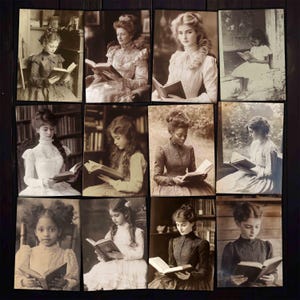 Bilder von antik lesenden Damen: Vintage ATC Karten für Collage (Digitaler Download)