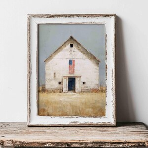 Rustic Barn American Flag Art Print, 4th of July, Farmhouse Country Decor, Digital download
