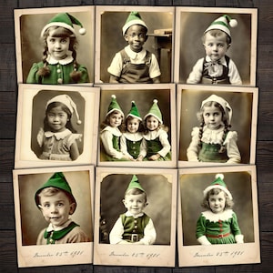 Fotografias antigas imprimíveis do duende do Natal, coisas efêmeras digitais para diários indesejados, cartões, mídia mista, artesanato em papel