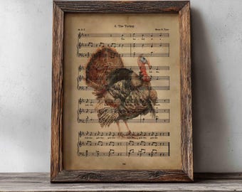 Partitura de la canción del pavo estilo vintage, decoración otoñal para Acción de Gracias (descarga digital)