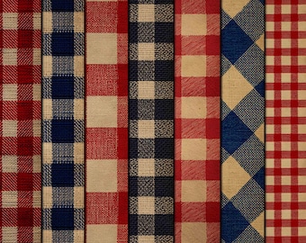 July 4th Gingham Printable Papers, Grunge Plaid Craft Supplies (Digital Download)