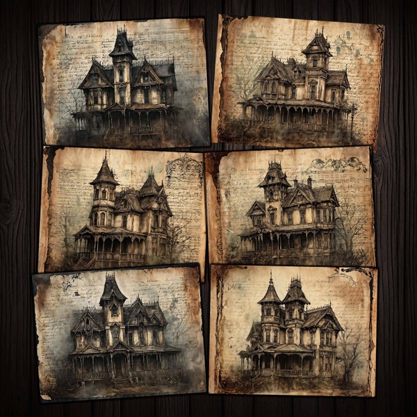 Grunge Haunted Mansion Printable Papers for Junk Journal, Mixed media Collage, Halloween crafts, Digital kit download