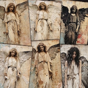 Pagine stampabili di Grunge Angels per diari spazzatura, collage multimediale misto, diario artistico, artigianato di carta, download digitale