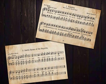 July 4th Patriotic Sheet Music Pages, Vintage Crafts Ephemera (Digital Download)