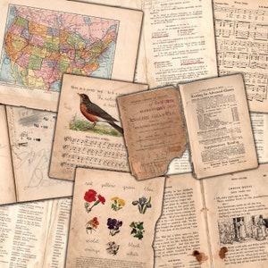 Antique School Books Scanned Ephemera Bundle imprimable Digital Download for Junk Journals, mixed media collage, paper crafts