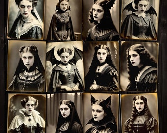 Gothic Vampire Ladies Antique Photos: Halloween Collage (Digital Download)