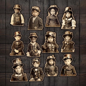 Poupées en papier Steampunk pour enfants, feuilles de collage imprimables découpées pour des journaux indésirables, journal d'art et collage de techniques mixtes