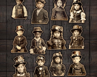 Steampunk Kids Paper Dolls: Printable Collage Sheet (Digital Download)