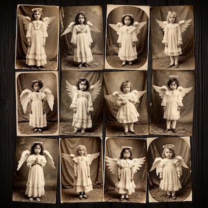 天使の子供たちの印刷可能なヴィンテージアンティーク写真コラージュシートジャンクジャーナルアートジャーナルミックスメディアコラージュ、ペーパークラフト、デジタル