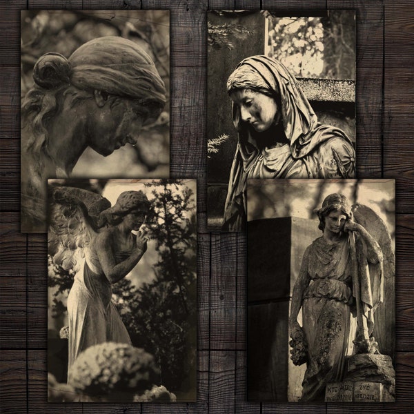 Gothic Statues, Cemetery Angels Printable Pages for Junk Journals, Scrapbooks, and Mixed Media Paper Crafts