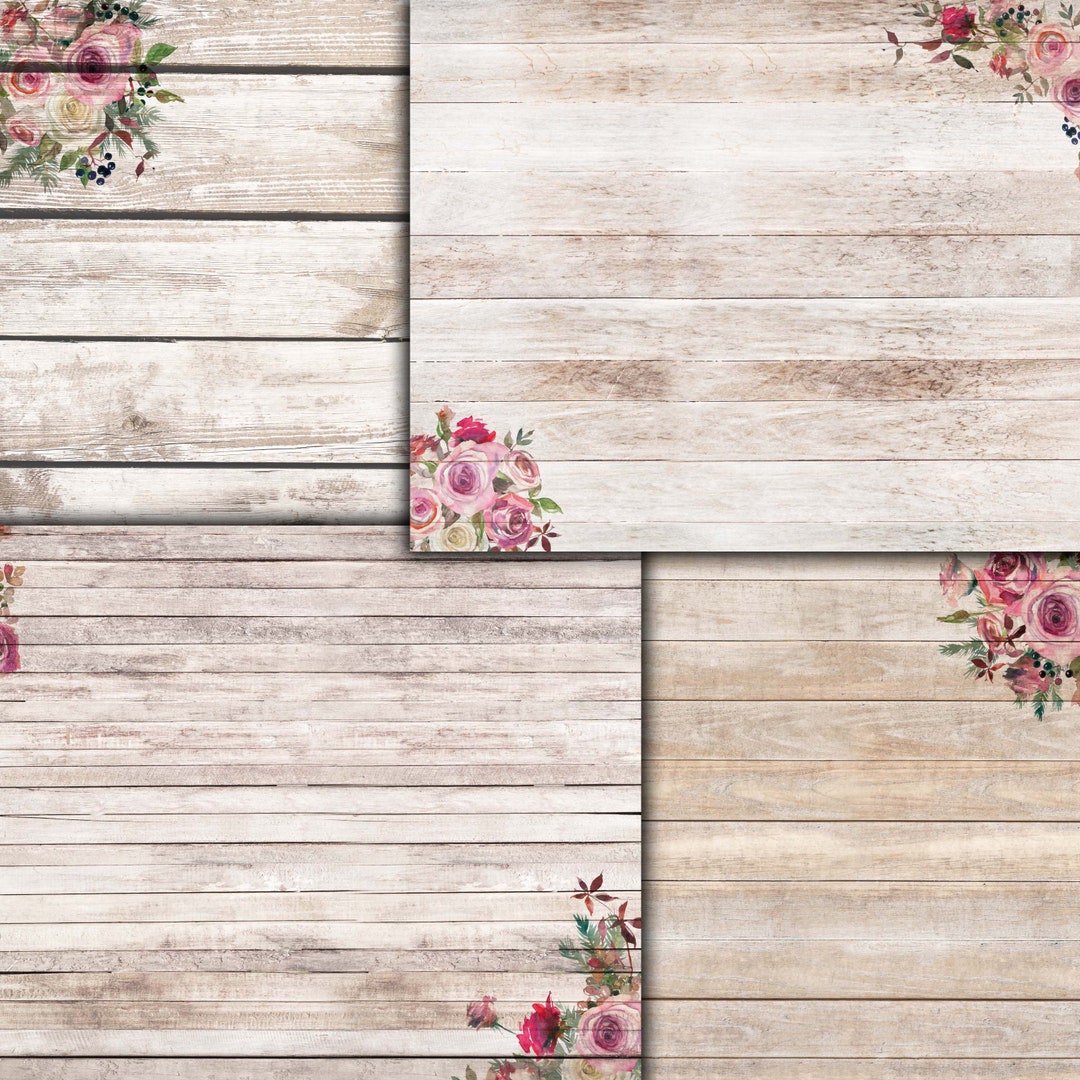 Digital Wood and Watercolor Roses Background Papers Printable - Etsy