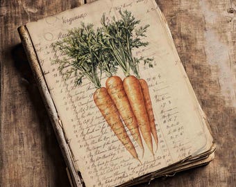 Carrots Antique Ledger Printable: Easter Junk Journal Ephemera (Digital Download)