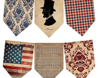 July 4th Printable Bunting Flags, Vintage Grunge America DIY Decor, Digital download