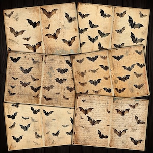 Grunge Halloween BATS Printable Journal Pages Ephemera, 5x7 Junk Journal Digital kit, Vampire Bat Printable papers, Download