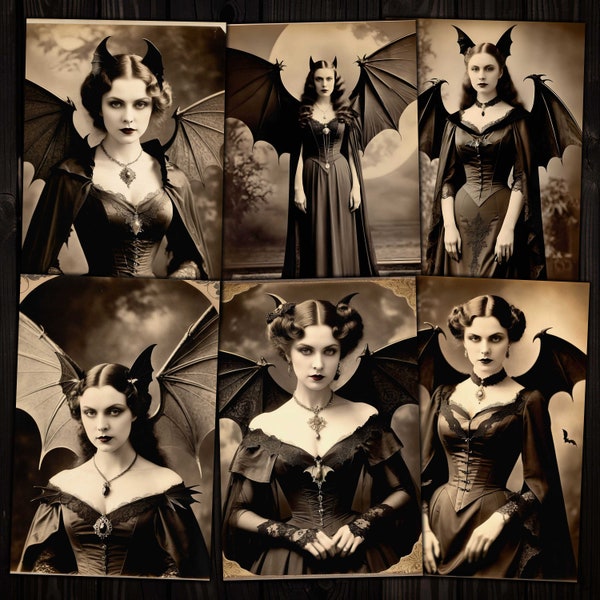 Vampire gothique antique vintage dames armoire carte photographies pour Halloween journaux indésirables techniques mixtes fabrication de cartes artisanat en papier numérique