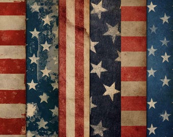 July 4th Grunge Stars and Stripes Printable Papers for Vintage Crafts, Digital download