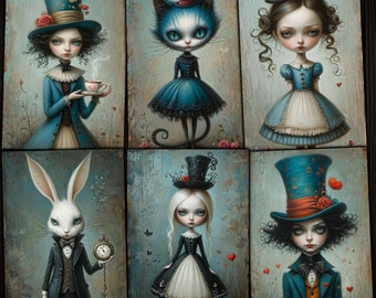 Gothic Alice im Wunderland – Druckbare Kunstseiten: Junk Journal Kit (Digital)