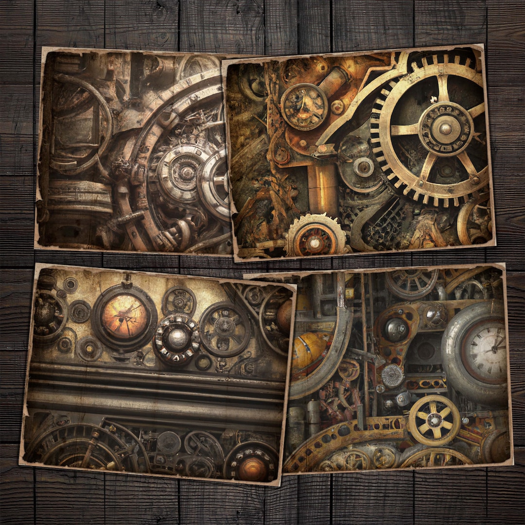 Industrial Steampunk Background Papers Digital Kit, Grunge Backgrounds ...