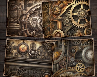 Industrial Steampunk background papers digital kit, grunge backgrounds for junk journals, paper crafts